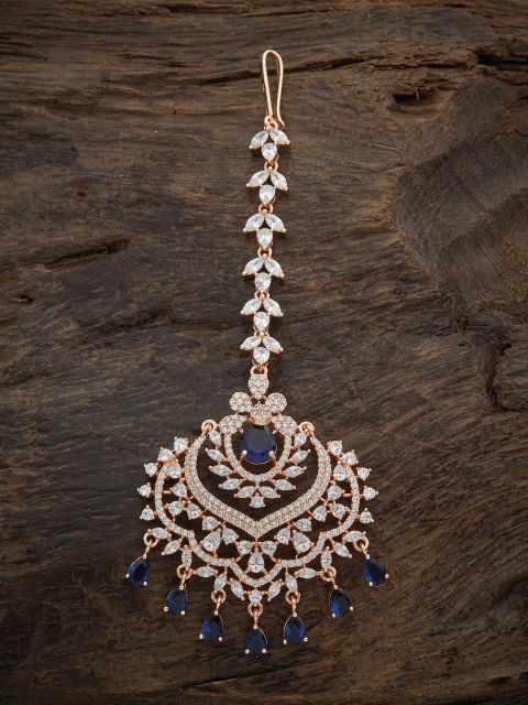 

Kushal's Fashion Jewellery Rose Gold-Plated Blue Stone Studded & Beaded Maangtika
