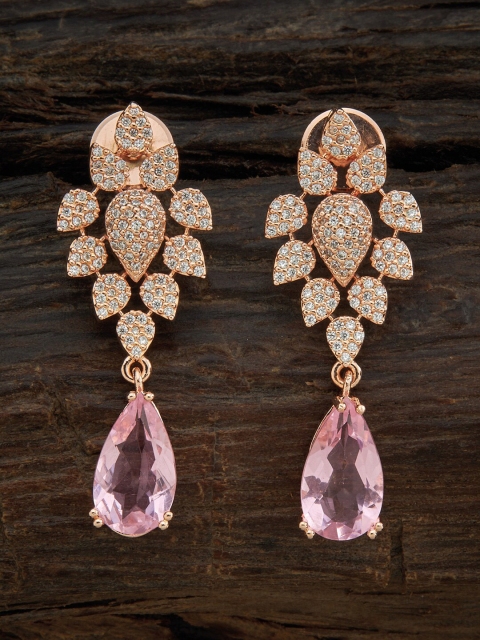 

Kushal's Fashion Jewellery Pink Rose-Gold Plated Leaf Shaped Drop Earrings