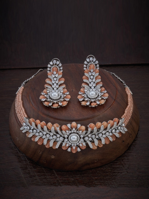 

Kushal's Fashion Jewellery Rhodium-Plated Silver-Toned CZ-Studded Choker Jewellery Set