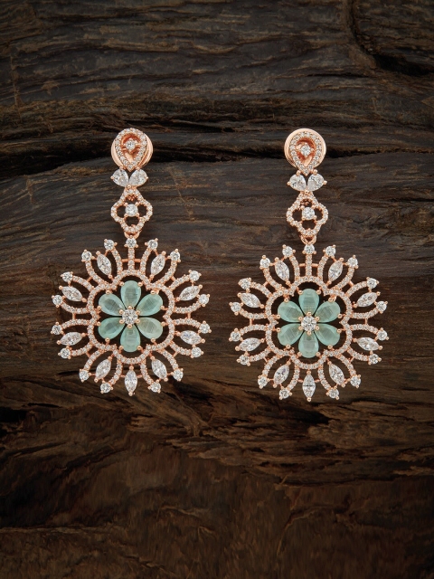 

Kushal's Fashion Jewellery Gold-Toned & Sea Green Floral Drop Earrings