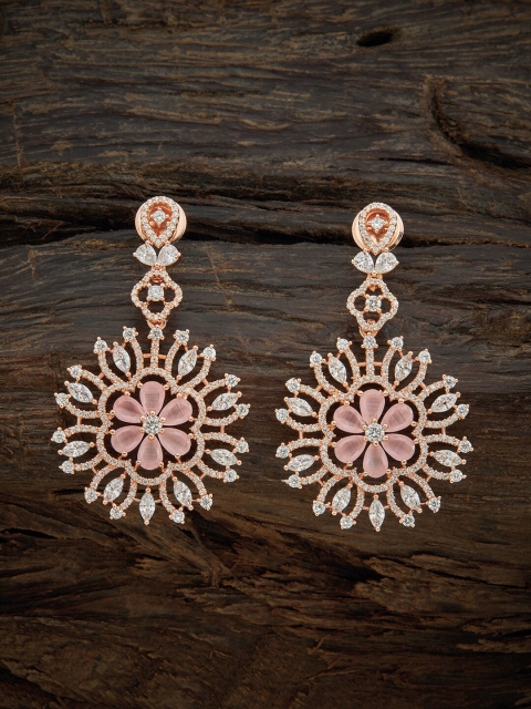 

Kushal's Fashion Jewellery Women Rose-Gold Plated Pink Floral Drop Earrings