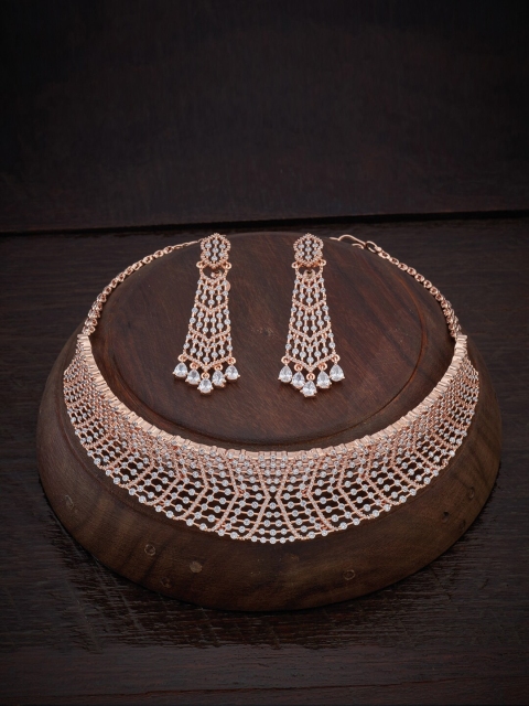 

Kushal's Fashion Jewellery Rose Gold-Plated & White CZ Studded Jewellery Set