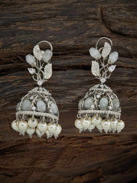 

Kushal's Fashion Jewellery Rhodium Plated Grey Dome Shaped Drop Earrings