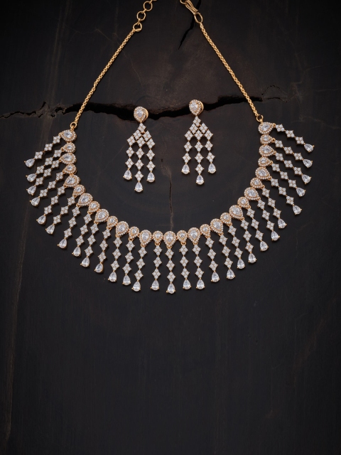 

Kushal's Fashion Jewellery Gold-Plated White CZ Studded Jewellery Set