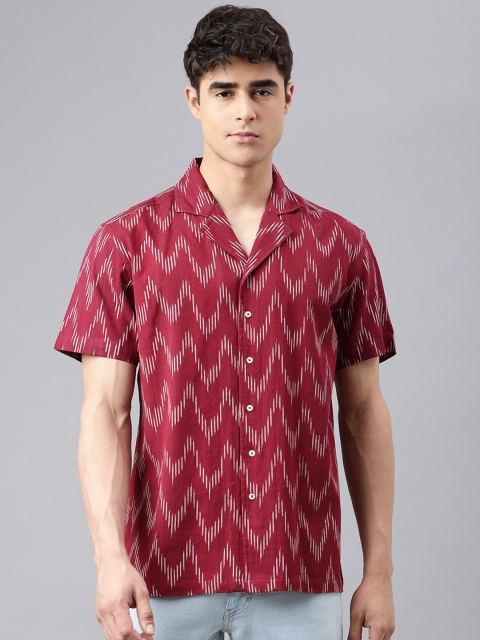 

I Know Men Maroon Printed Casual Cotton Shirt