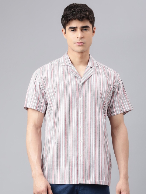

I Know Men Grey & Pink Striped Cotton Casual Shirt