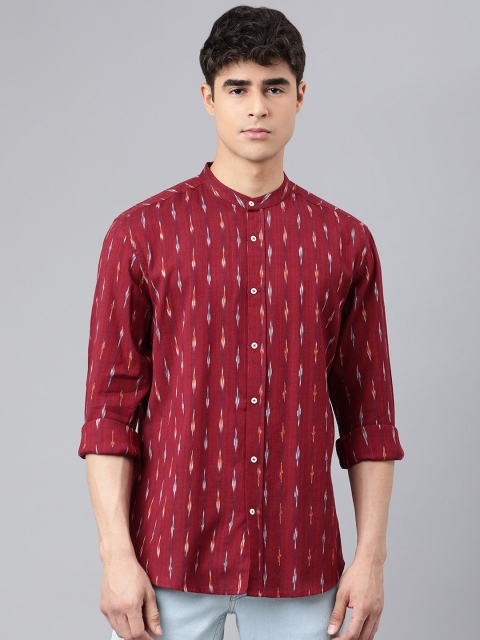 

I Know Men Maroon Regular Fit Printed Cotton Casual Shirt