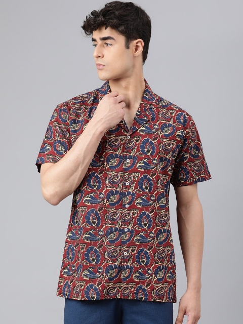 

I Know Men Maroon Regular Fit Printed Cotton Casual Shirt