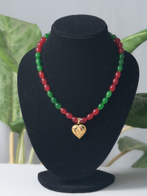 

Unnati Silks Red & Green Gold-Plated Necklace