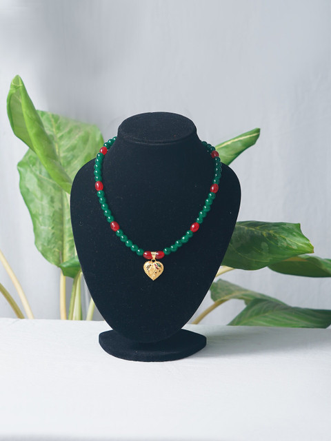 

Unnati Silks Gold-Plated Red & Green Necklace