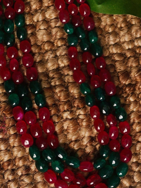 

Unnati Silks Women Pink & Green Gold-Plated Amravati Beads Layered Necklace