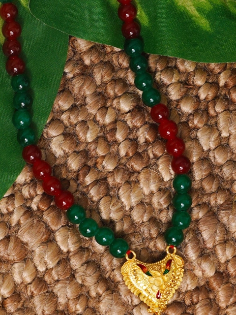 

Unnati Silks Red & Green Gold-Plated Necklace