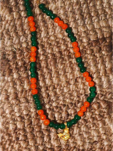 

Unnati Silks Women Green & Orange Necklace with Pendent