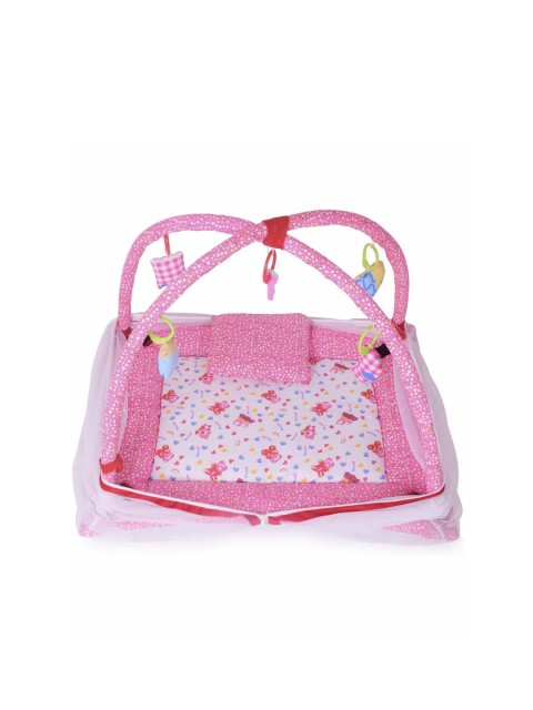 

Moms Home Infants Kids Pink Printed Kick and Play Gym With Mosquito Cotton Net Bedding Set