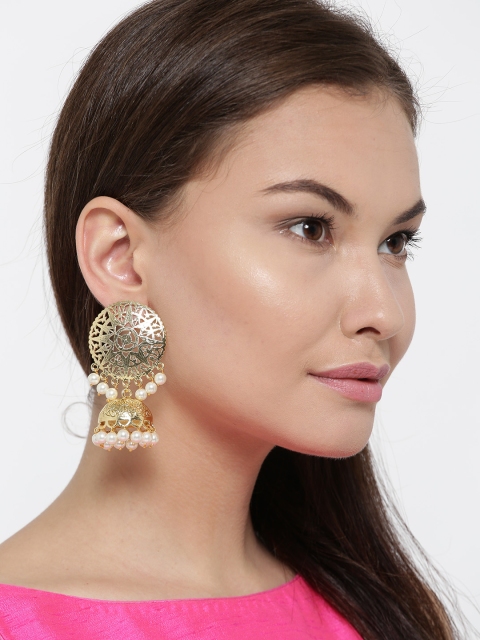 

Spargz Off-White Gold-Plated Beaded Dome-Shaped Jhumkas