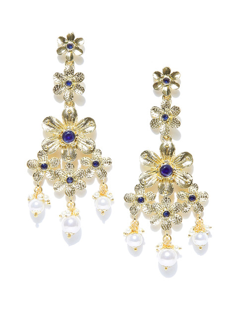 

Spargz Off-White Gold-Plated Beaded Floral Drop Earrings