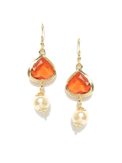

Spargz Orange & Cream-Coloured Gold-Plated Heart-Shaped Drop Earrings
