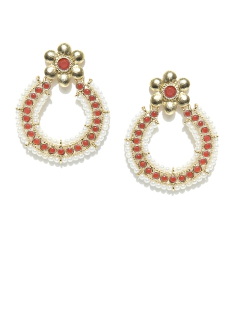 

Spargz Red Gold-Plated Crescent-Shaped Beaded Chandbalis