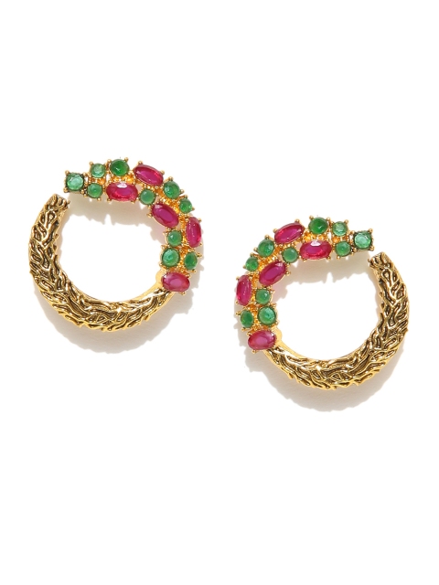 

Spargz Pink & Green Gold-Plated Circular Stone Studs