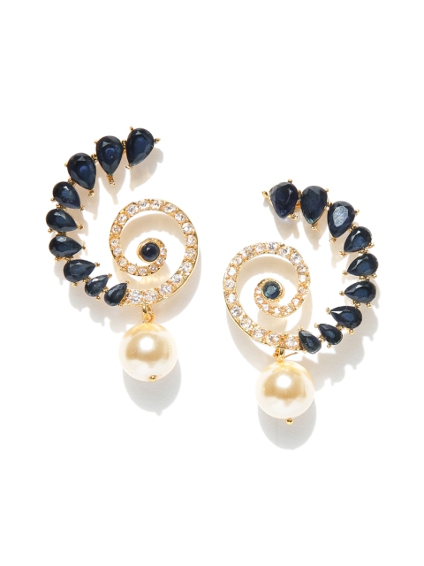 

Spargz Navy Blue Gold-Plated CZ Stone-Studded Drop Earrings