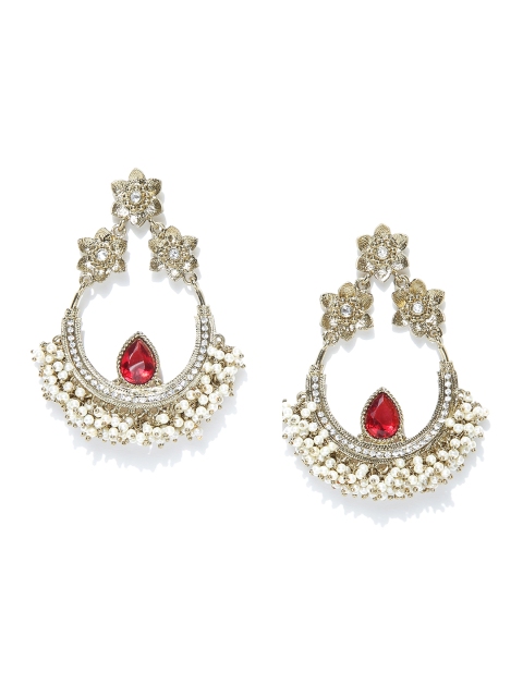 

Spargz Red Gold-Plated Stoned-Studded Beaded Floral Chandbalis