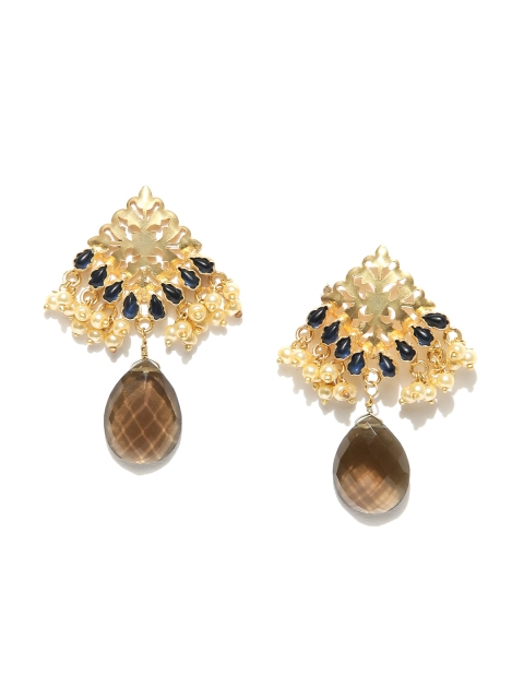 

Spargz Gold-Toned & Brown Teardrop-Shaped Drop Earrings