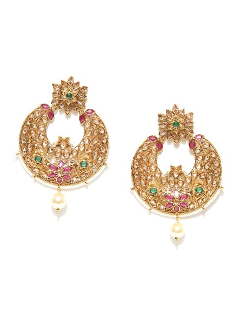 

Spargz Pink Gold-Plated Crescent-Shaped American Diamond-Studded Chandbalis