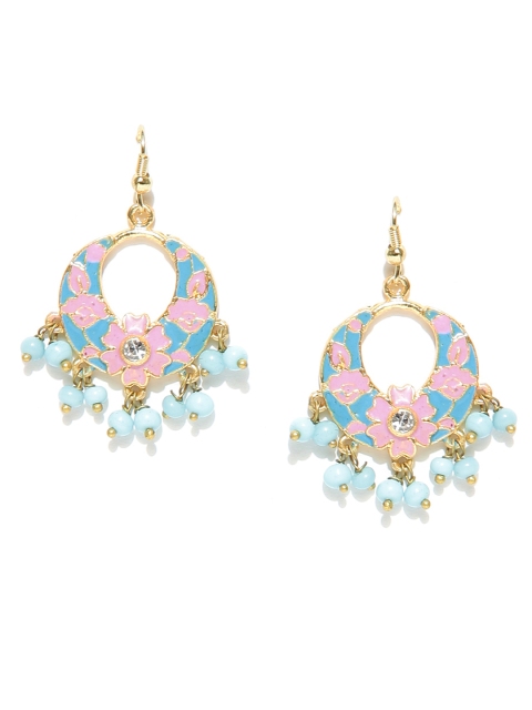 

Spargz Blue & Pink Silver-Plated Textured Chandbalis