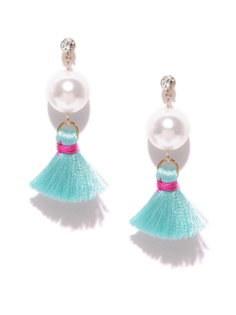 

Spargz Blue & Off-White Gold-Plated Drop Earrings