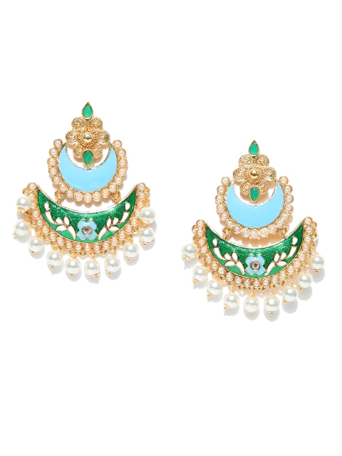 

Spargz Blue & Green Gold-Plated Stone-Studded Beaded Chandbalis