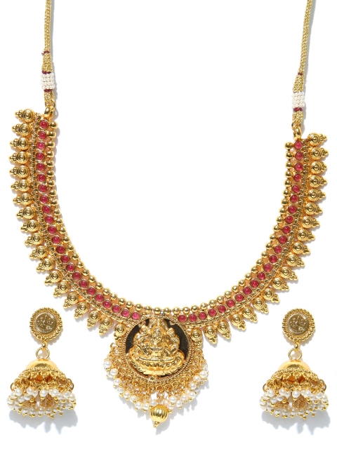 

Spargz Gold-Plated Goddess Lakshmi Stone-Studded Jewellery Set