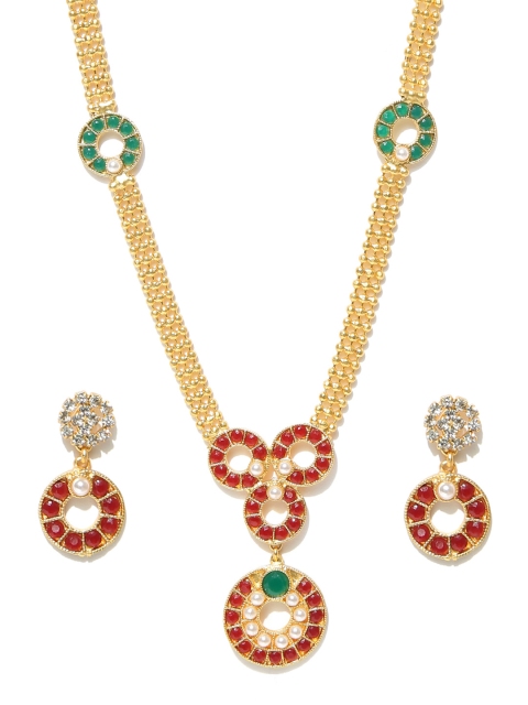 

Spargz Red Gold-Plated Stone-Studded Jewellery Set