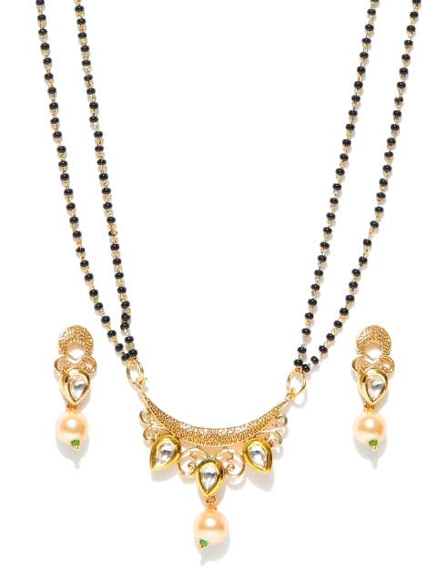

Spargz Black Gold-Plated Kundan Stone-Studded Mangalsutra Set