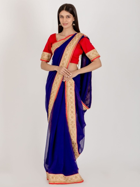 

HOUSE OF JAMOTI Navy Blue & Red Embroidered Saree