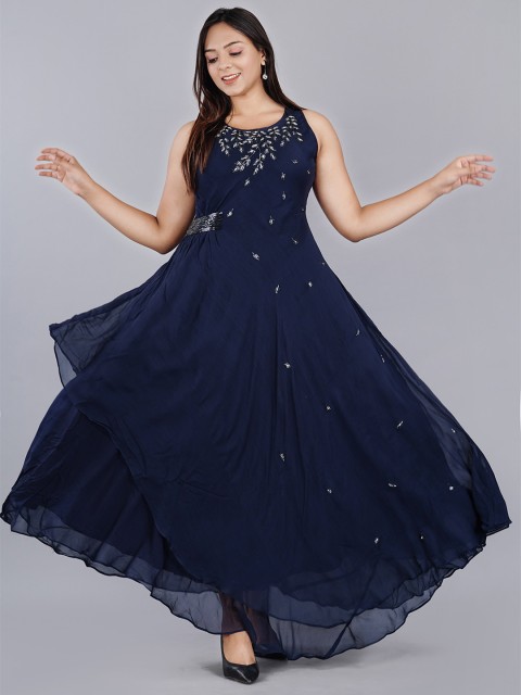 

HIGHLIGHT FASHION EXPORT Navy Blue Embellished Georgette Maxi Dress