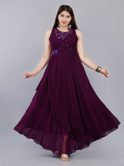 

HIGHLIGHT FASHION EXPORT Purple Embellished Georgette Maxi Maxi Dress