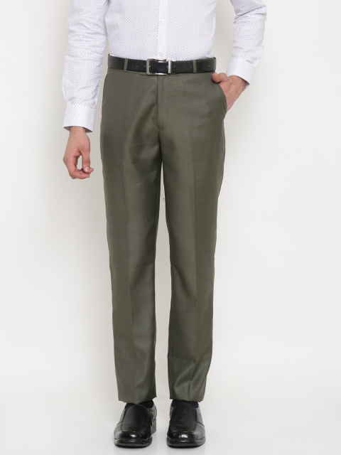 

Independence Men Olive Green Slim Fit Solid Formal Trousers