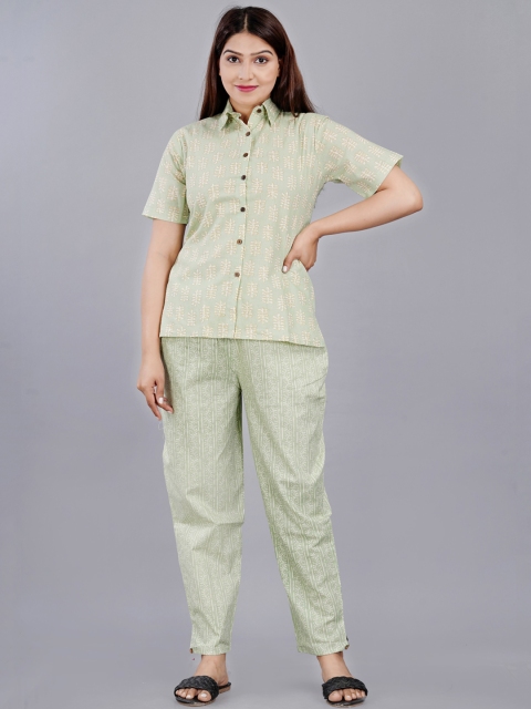 

HIGHLIGHT FASHION EXPORT Women Olive Green & White Printed Night suit