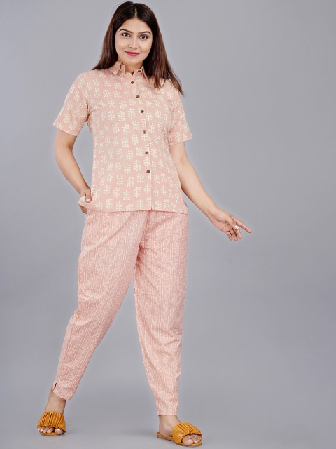 

HIGHLIGHT FASHION EXPORT Women Pink & White Printed Night suit