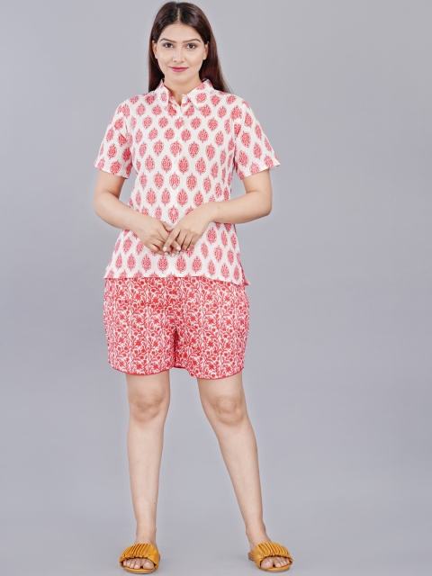 

HIGHLIGHT FASHION EXPORT Women Pink & White Cotton Printed Night suit