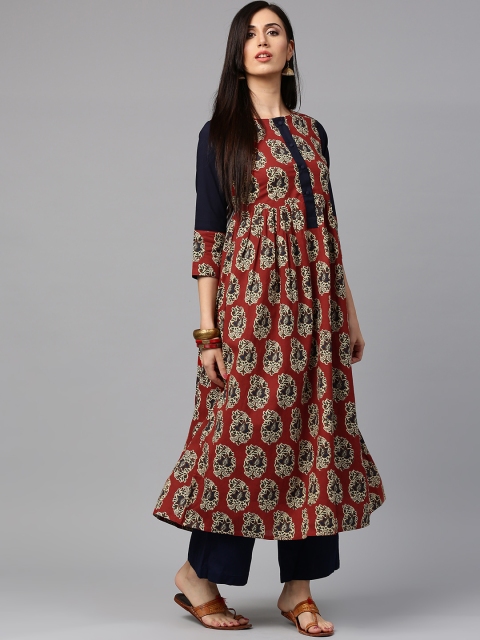

Jaipur Kurti Women Rust Red & Navy Printed Anarkali Kurta