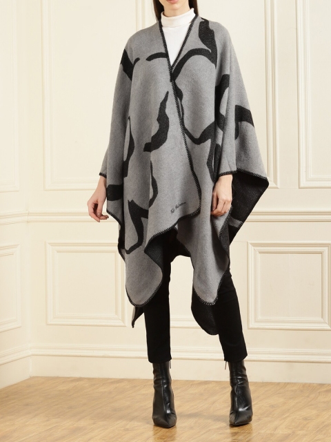 

Ted Baker Women Grey & Black Printed Poncho