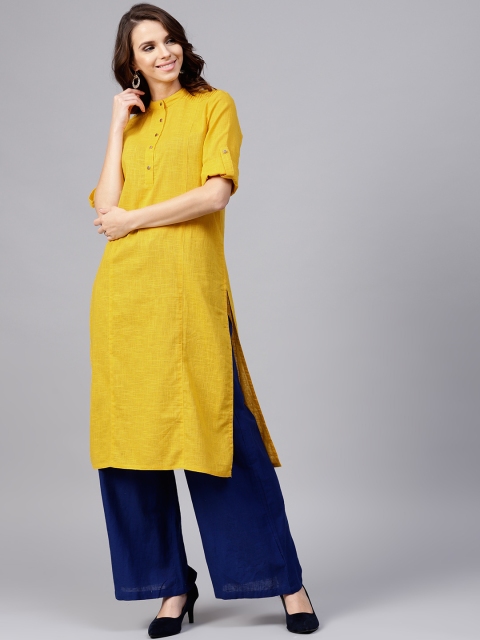 

Jaipur Kurti Women Yellow Solid Straight Kurta