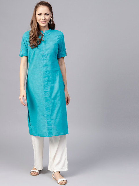 

Jaipur Kurti Women Blue Solid Straight Kurta
