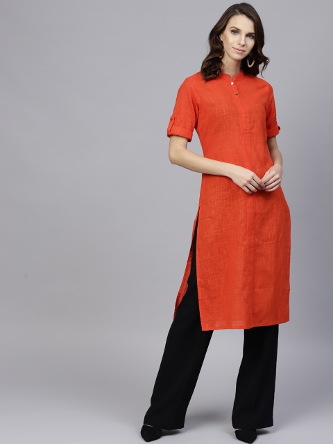 

Jaipur Kurti Women Orange Solid Straight Kurta