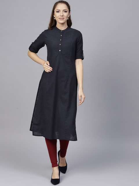 

Jaipur Kurti Women Navy Blue Solid Straight Kurta