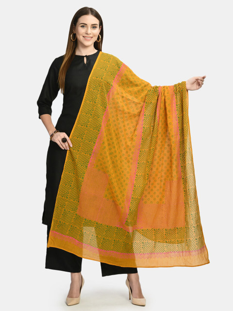 

Akshatani Women Mustard & Green Printed Block Print Pure Cotton Dupatta