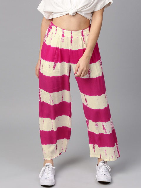 

Jaipur Kurti Women Pink & Off-White Dyed Straight Palazzos