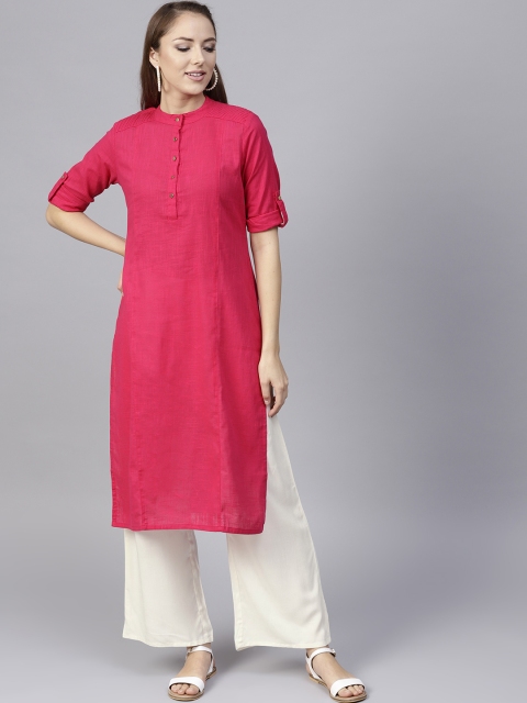 

Jaipur Kurti Women Pink & Off-White Solid Kurta with Palazzos