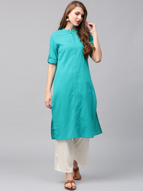 

Jaipur Kurti Women Sea Green & Off-White Solid Kurta with Palazzos